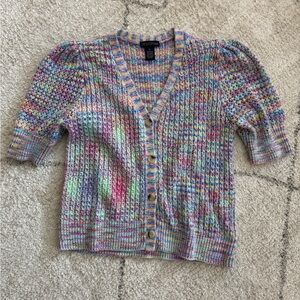 Pink and Blue Cardigan with Short Sleeves and V-Neck Vintage